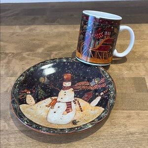 Susan Winget Designs for Certified International Snowman/Sleigh Plate and Mug